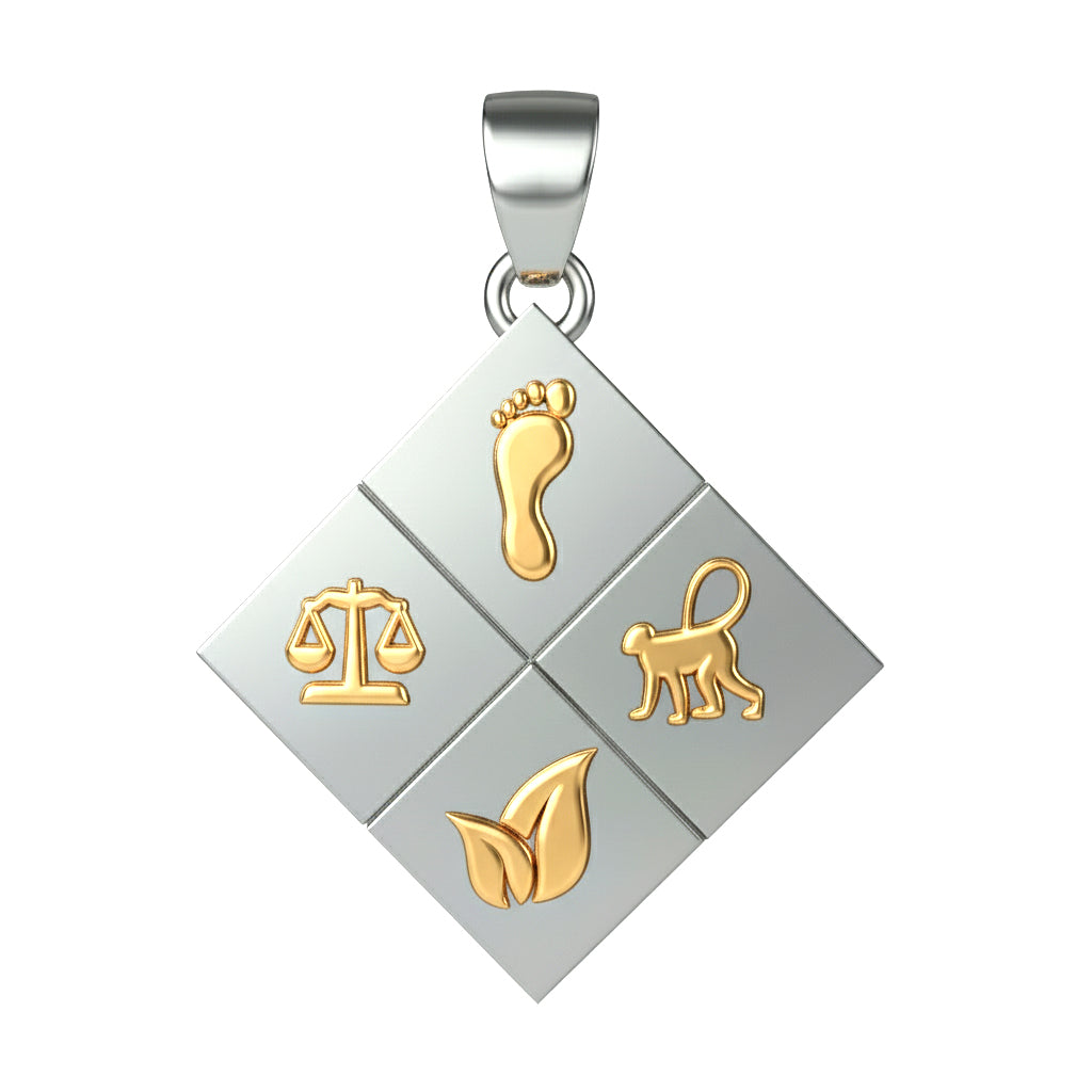 A Large Two-Tone Solid 925 Sterling Silver & 14k Gold Greener Life Club Diamond Pendant with Optional Chain, 25mm