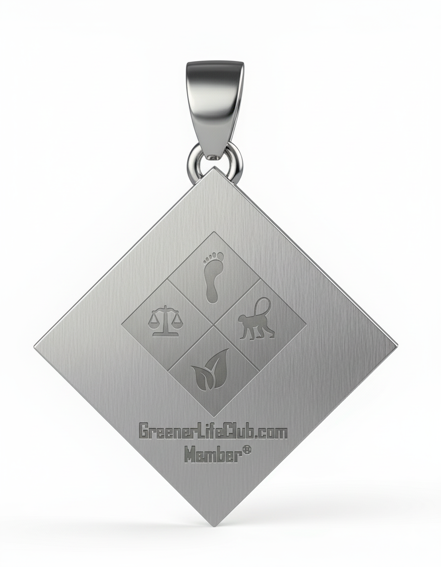 A Large Solid 925 Sterling Silver Greener Life Club Diamond Pendant with Optional Chain, 25mm