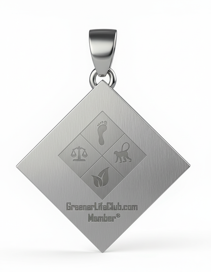A Large Solid 925 Sterling Silver Greener Life Club Diamond Pendant with Optional Chain, 25mm