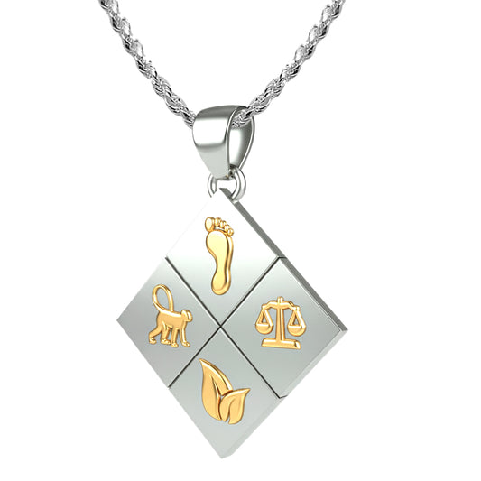 A Large Two-Tone Solid 925 Sterling Silver & 14k Gold Greener Life Club Diamond Pendant with Optional Chain, 25mm