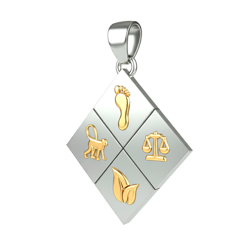 A Large Two-Tone Solid 925 Sterling Silver & 14k Gold Greener Life Club Diamond Pendant with Optional Chain, 25mm