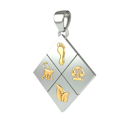 A Large Two-Tone Solid 925 Sterling Silver & 14k Gold Greener Life Club Diamond Pendant with Optional Chain, 25mm