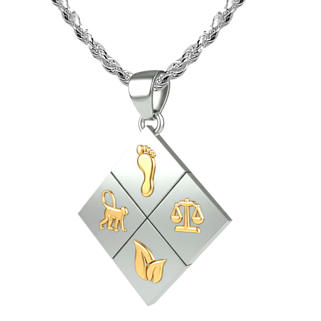 A Large Two-Tone Solid 925 Sterling Silver & 14k Gold Greener Life Club Diamond Pendant with Optional Chain, 25mm