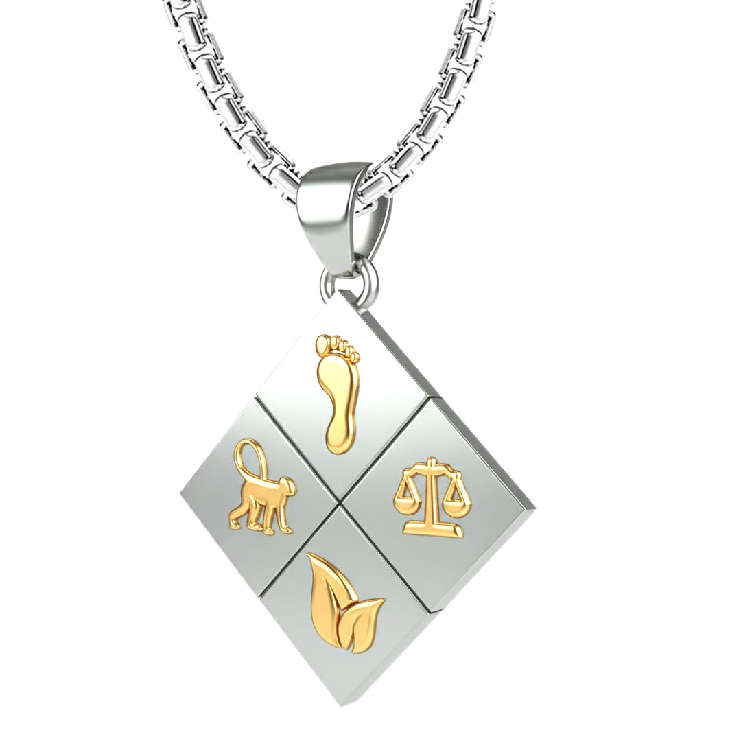 A Large Two-Tone Solid 925 Sterling Silver & 14k Gold Greener Life Club Diamond Pendant with Optional Chain, 25mm