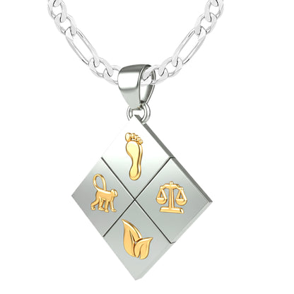 A Large Two-Tone Solid 925 Sterling Silver & 14k Gold Greener Life Club Diamond Pendant with Optional Chain, 25mm