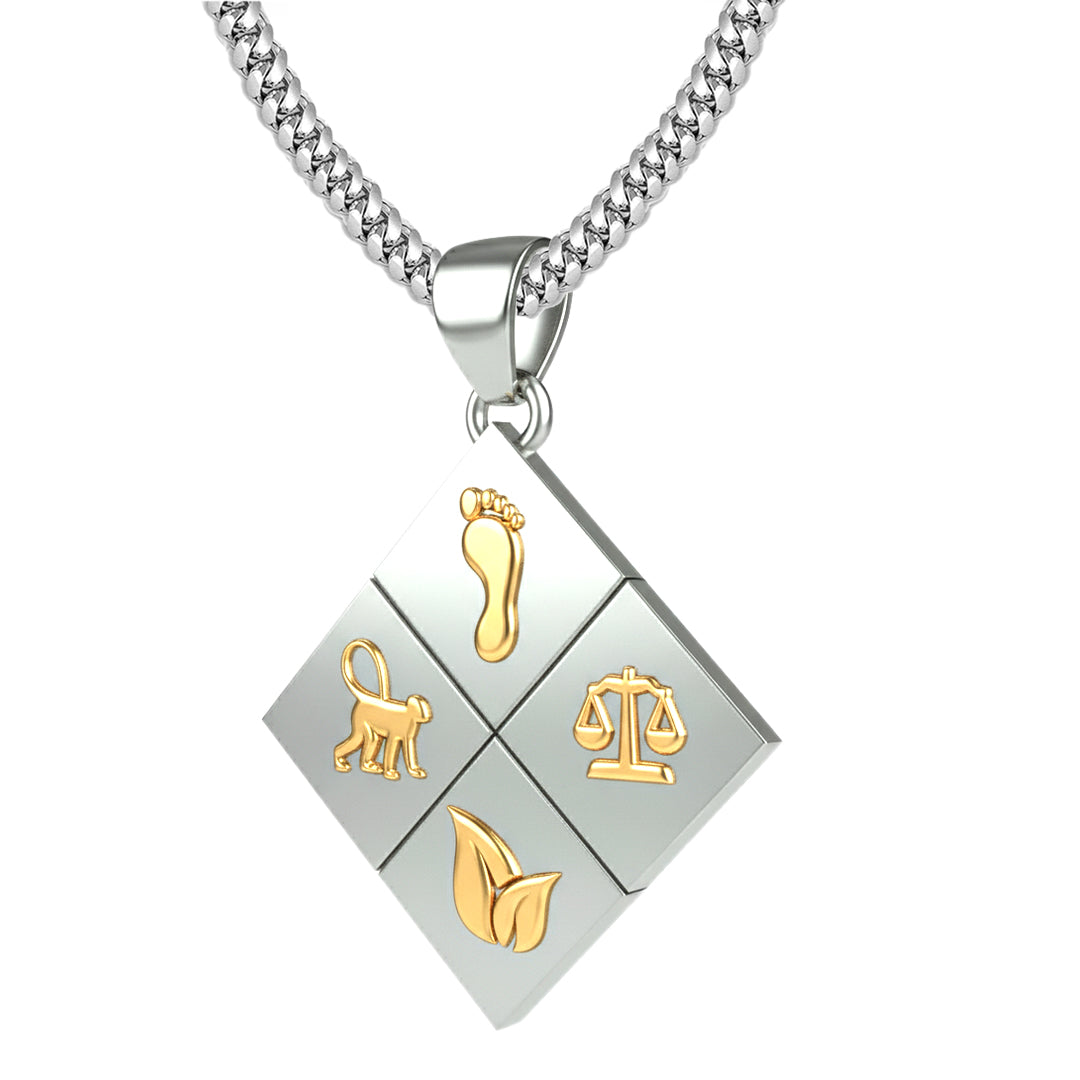 A Large Two-Tone Solid 925 Sterling Silver & 14k Gold Greener Life Club Diamond Pendant with Optional Chain, 25mm
