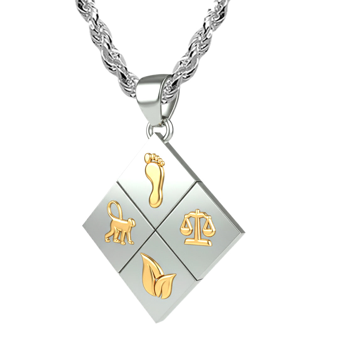 A Large Two-Tone Solid 925 Sterling Silver & 14k Gold Greener Life Club Diamond Pendant with Optional Chain, 25mm