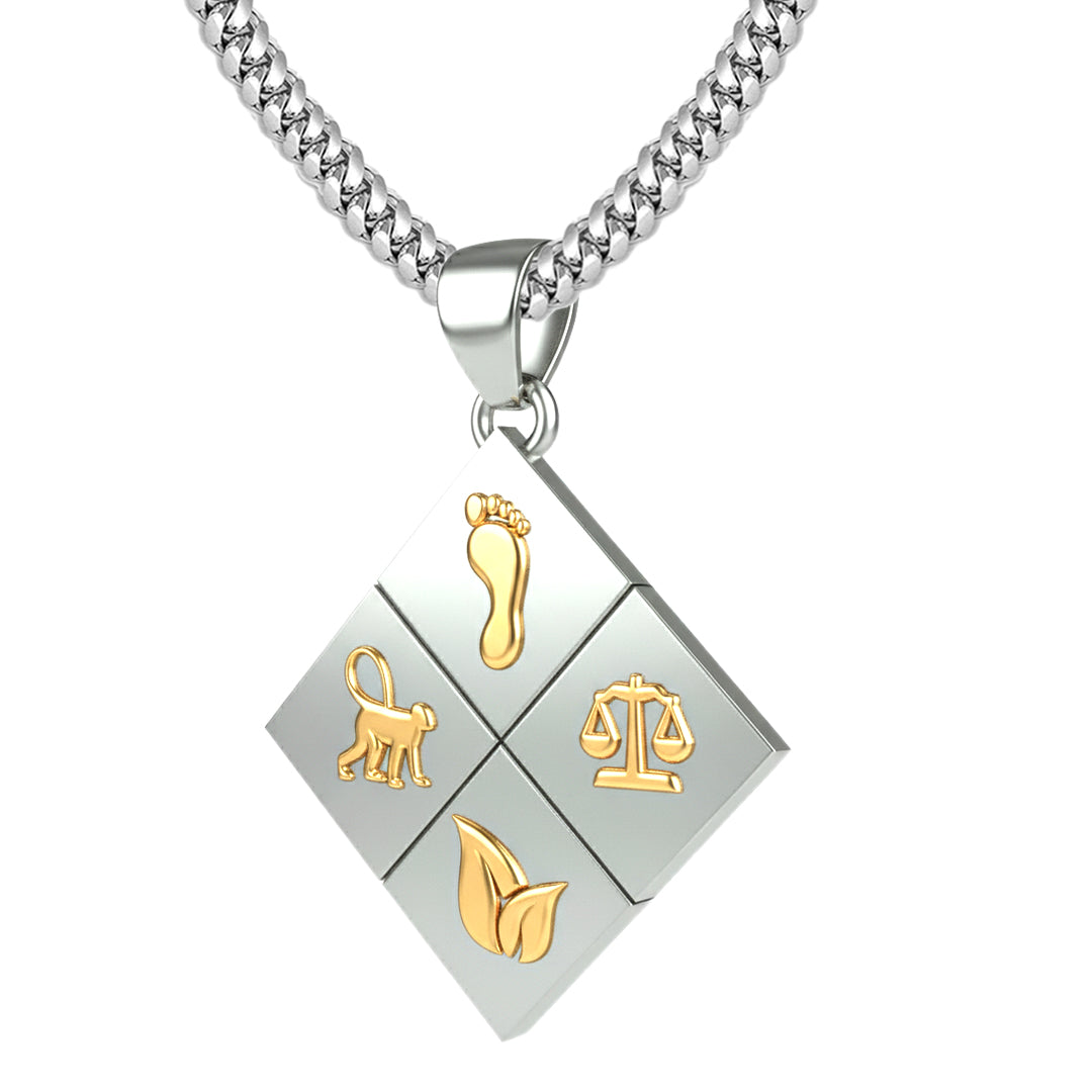 A Large Two-Tone Solid 925 Sterling Silver & 14k Gold Greener Life Club Diamond Pendant with Optional Chain, 25mm