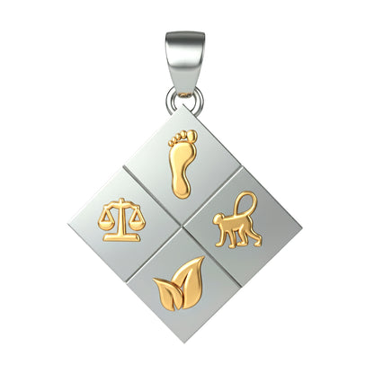 A Large Two-Tone Solid 925 Sterling Silver & 14k Gold Greener Life Club Diamond Pendant with Optional Chain, 25mm