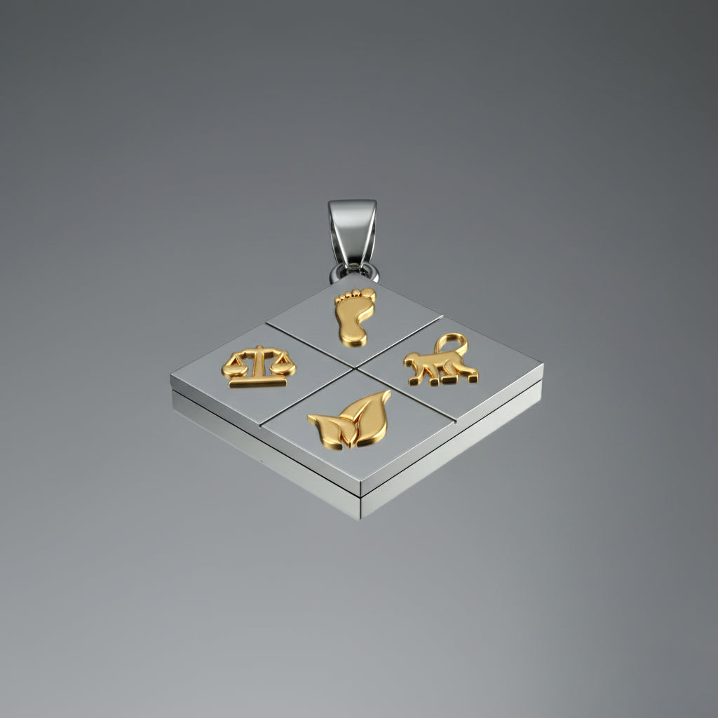 A Large Two-Tone Solid 925 Sterling Silver & 14k Gold Greener Life Club Diamond Pendant with Optional Chain, 25mm