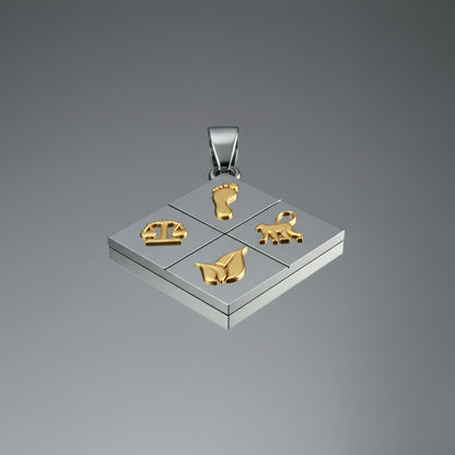 A Large Two-Tone Solid 925 Sterling Silver & 14k Gold Greener Life Club Diamond Pendant with Optional Chain, 25mm