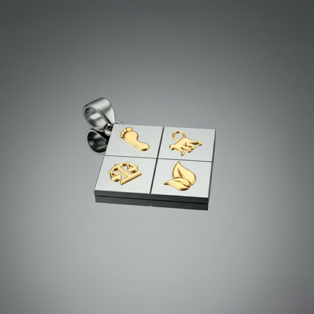 A Large Two-Tone Solid 925 Sterling Silver & 14k Gold Greener Life Club Diamond Pendant with Optional Chain, 25mm