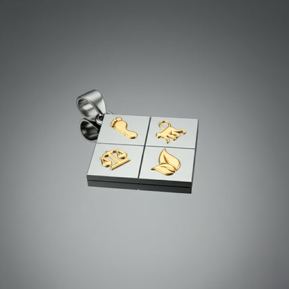A Large Two-Tone Solid 925 Sterling Silver & 14k Gold Greener Life Club Diamond Pendant with Optional Chain, 25mm
