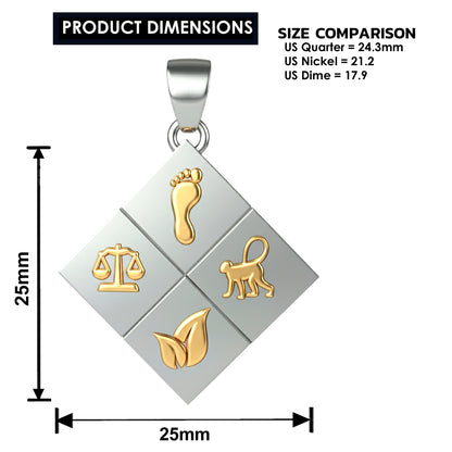 A Large Two-Tone Solid 925 Sterling Silver & 14k Gold Greener Life Club Diamond Pendant with Optional Chain, 25mm