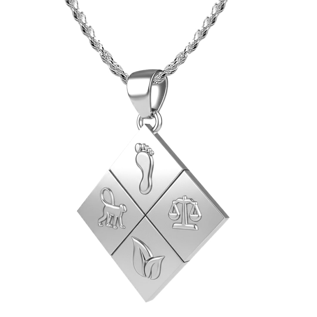 A Large Solid 925 Sterling Silver Greener Life Club Diamond Pendant with Optional Chain, 25mm