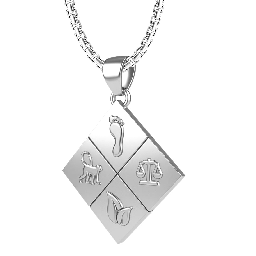 A Large Solid 925 Sterling Silver Greener Life Club Diamond Pendant with Optional Chain, 25mm