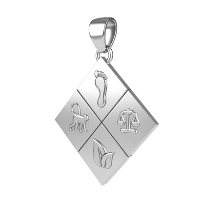 A Large Solid 925 Sterling Silver Greener Life Club Diamond Pendant with Optional Chain, 25mm