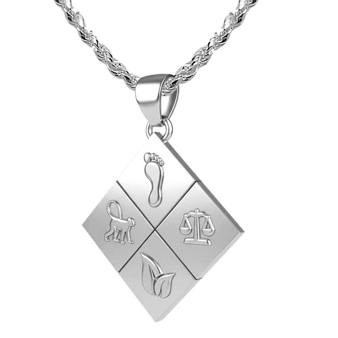 A Large Solid 925 Sterling Silver Greener Life Club Diamond Pendant with Optional Chain, 25mm