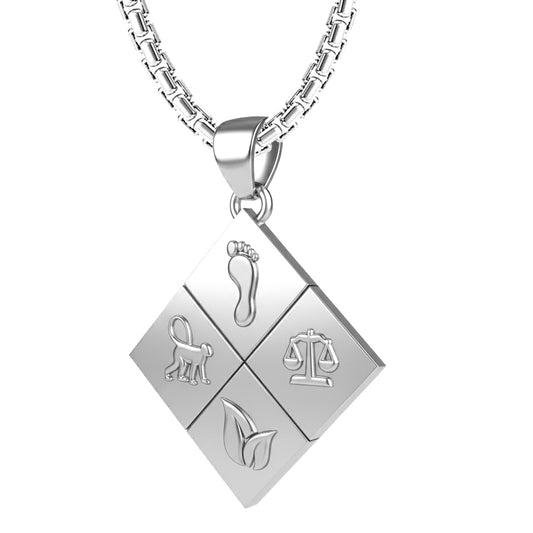 A Large Solid 925 Sterling Silver Greener Life Club Diamond Pendant with Optional Chain, 25mm