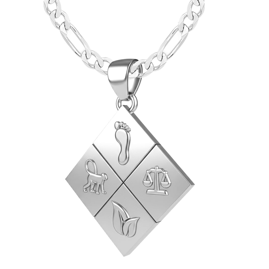A Large Solid 925 Sterling Silver Greener Life Club Diamond Pendant with Optional Chain, 25mm