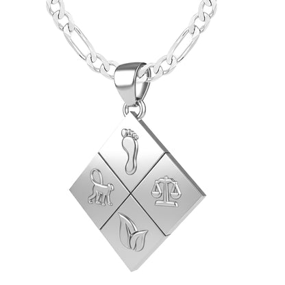 A Large Solid 925 Sterling Silver Greener Life Club Diamond Pendant with Optional Chain, 25mm