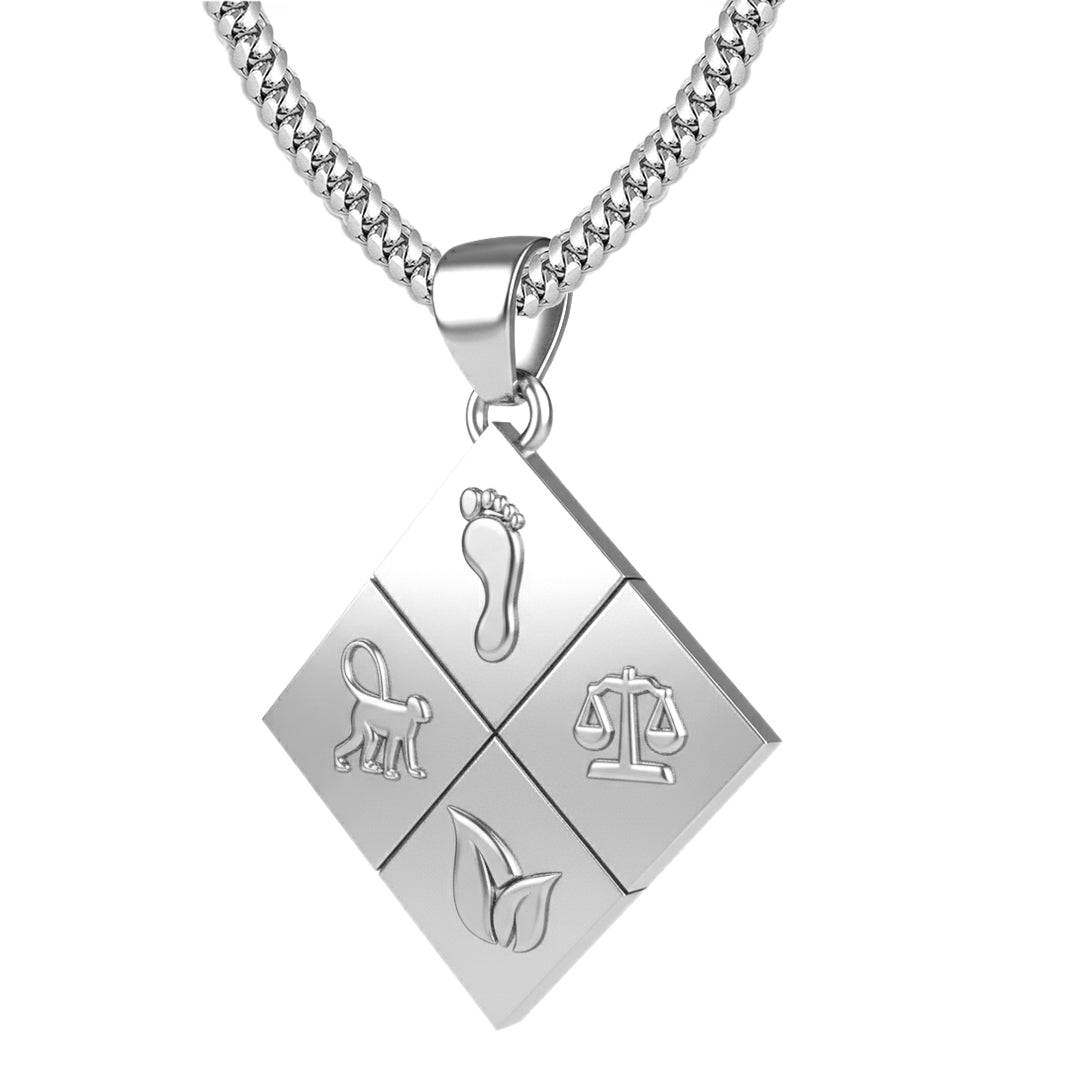 A Large Solid 925 Sterling Silver Greener Life Club Diamond Pendant with Optional Chain, 25mm