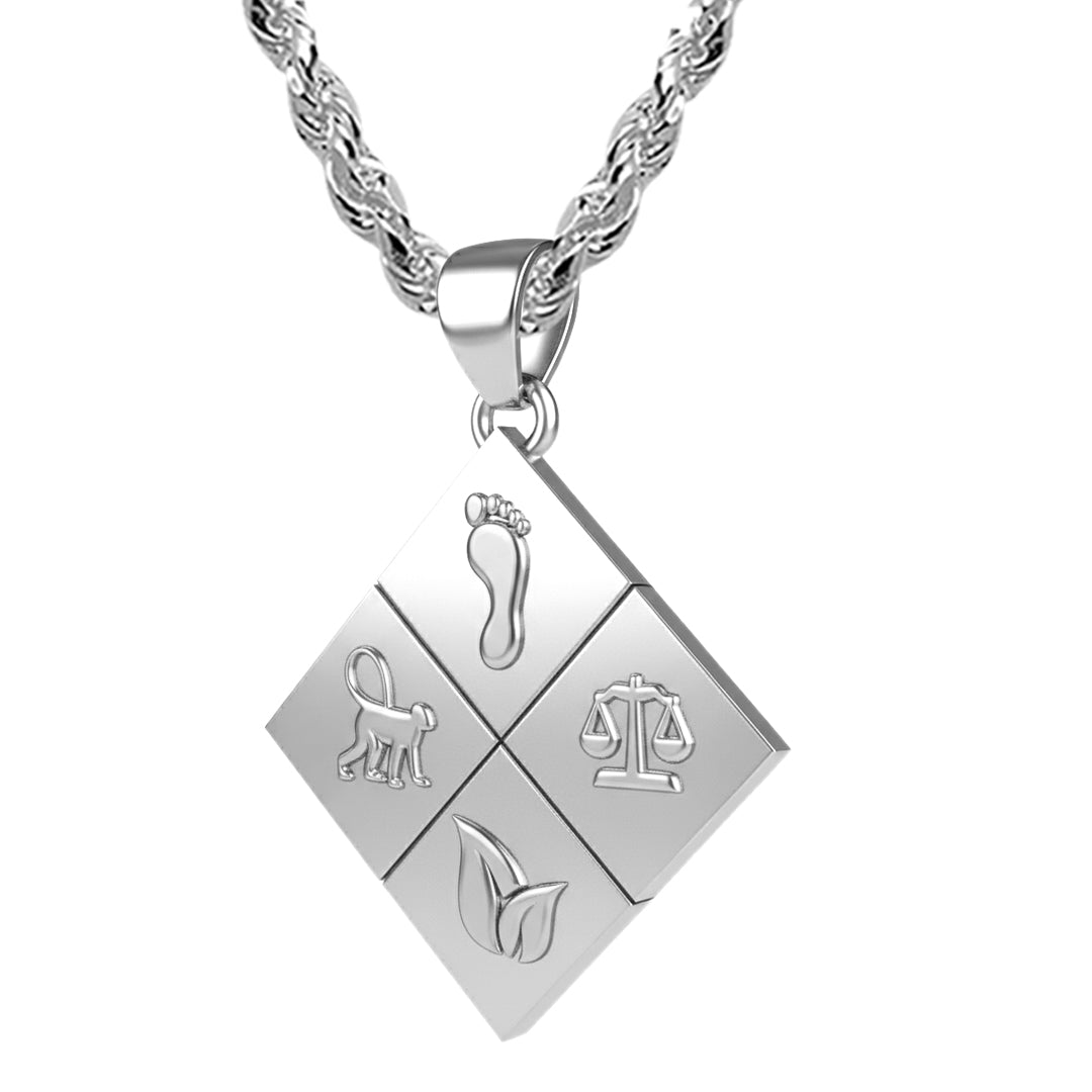 A Large Solid 925 Sterling Silver Greener Life Club Diamond Pendant with Optional Chain, 25mm