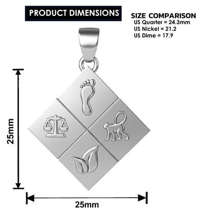 A Large Solid 925 Sterling Silver Greener Life Club Diamond Pendant with Optional Chain, 25mm